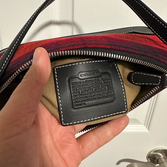 Coach Vintage Plaid Wool and Leather Bagette, black/red, EUC - Picture 3 of 4
